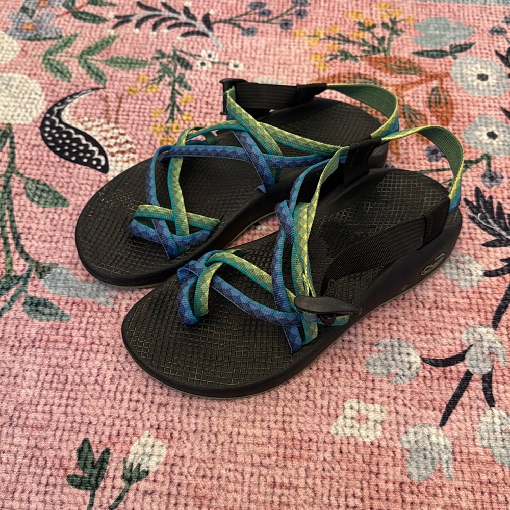 Blue and Green Chaco Sandals